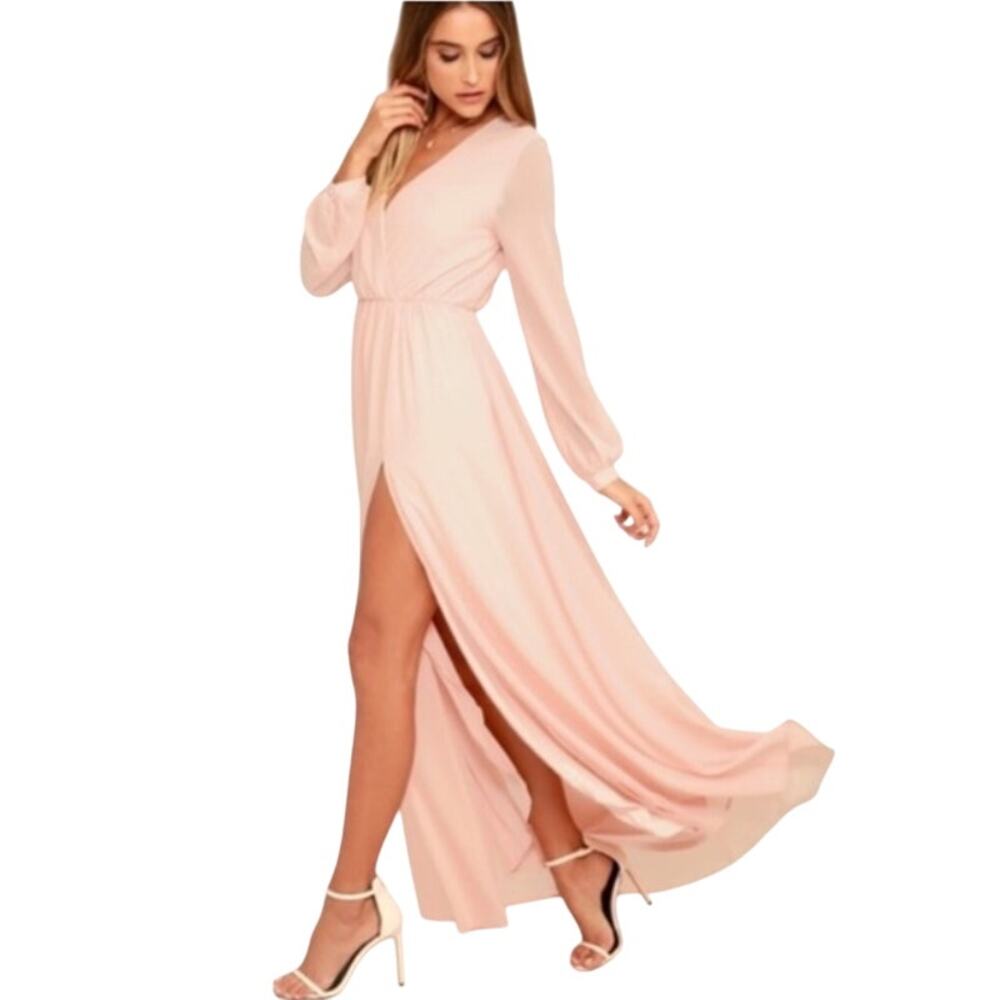 Lulus Wondrous Water Lilies Maxi Dress – Blush Pink Chiffon Romantic Chic XL - Picture 8 of 8